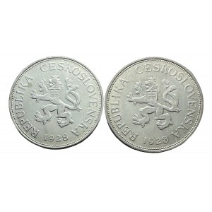 Lot 2 coins variants „A“„B“ ČSR 5 Koruna 1928 Industrial factory, value diferent wave on edge