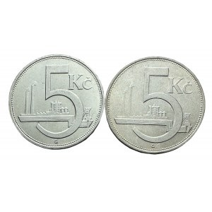 Lot 2 coins variants „A“„B“ ČSR 5 Koruna 1928 Industrial factory, value diferent wave on edge