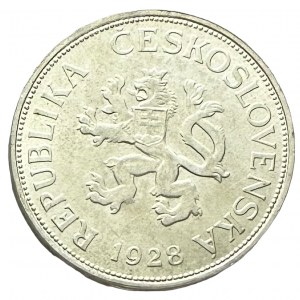 ČSR 5 Koruna 1928 Industrial factory,value , variant “B“ long wave on edge
