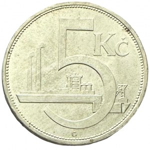 ČSR 5 Koruna 1928 Industrial factory,value , variant “B“ long wave on edge