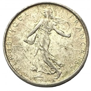 France Fifth republic 5 Francs 1963, Seeder, olive,acorns,wheat