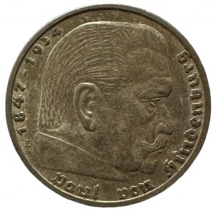 Third Reich 5 Mark 1939 E P.von Hindenburg and cross