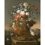Maestro francese del XVIII secolo, Paesaggio con natura morta di fiori