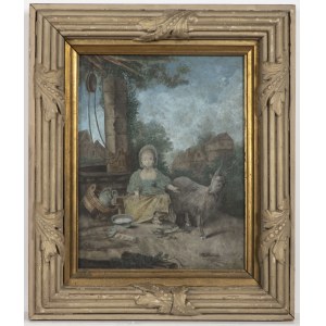 French painter 18th century, A young milkmaid and a goat at a well