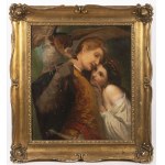 German painter of 19th century, Young Couple with a Falcon. Oil on canvas