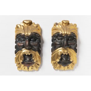 Pair Of Small Reliefs Carved In Wood, Painted and Gilded, Pair Of Small Reliefs Carved In Wood, Painted and Gilded