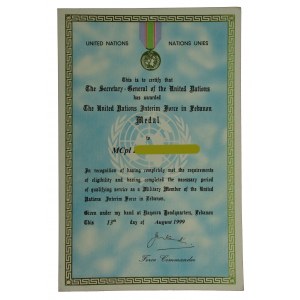 Narody Zjednoczone, nadanie medalu W Służbie Pokoju za Liban (951)