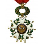 Francja, ZŁOTO, Legia Honorowa klasa IV, (1870-1947), oryginalna wstążka z rozetką (982)