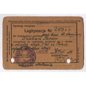LEGITYMACJA. Dokument wydany Teodorowi Czabanowi, stacyjnemu pracownikowi biurowemu,...