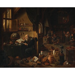 ALCHEMIK W PRACOWNI, XIX w., wg Davida Teniersa mł.