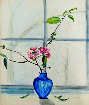 Aneri Irena Weissowa (1888-1981), Kwiaty pigwy w niebieskim wazonie, ok. 1935