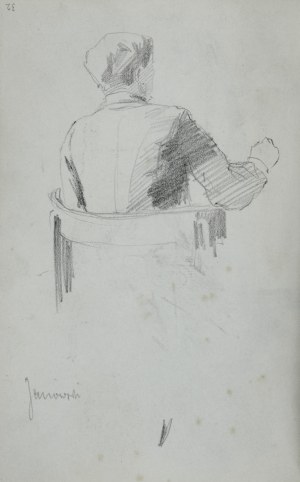 Stanisław Kaczor Batowski (1866-1945), Mężczyzna siedzący w fotelu oraz szkice głów – Stanisław Janowski przy pracy