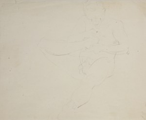 Wlastimil Hofman (1881-1970), Szkic aktu siedzącego mężczyzny fauna? gryzącego paluch prawej stopy, ok 1910