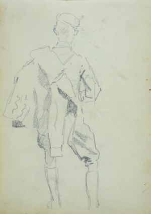 Wojciech Kossak (1856-1942), Ułan z kurtką przewieszoną na ramieniu, ujęty z tyłu – szkic