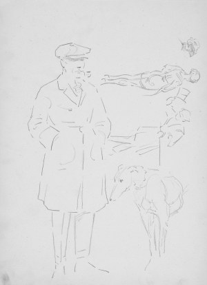 Karol Kossak (1896-1975), Szkice mężczyzny z psem oraz scenki ulicznej, 1922