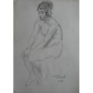 Kasper Pochwalski (1899-1971), Akt kobiety siedzącej ze splecionymi na kolanach rękoma, 1958