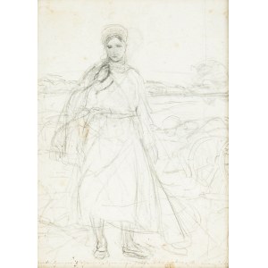 Józef Chełmoński (1849 Boczki - 1914 Kuklówka Zarzeczna), Obojstranná skica: Ukrajinka / Skupina troch postáv