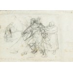 Józef Chełmoński (1849 Boczki - 1914 Kuklówka Zarzeczna), Two-sided sketch: Ukrainian girl / Group of three figures