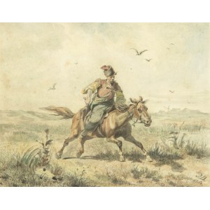 Józef Brandt (1841 Szczebrzeszyn - 1915 Radom), Kosak im Ritt durch die Steppe, 1864.