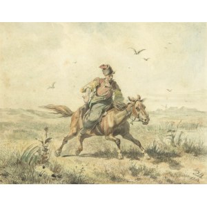 Józef Brandt (1841 Szczebrzeszyn - 1915 Radom), kozák na koni cez step, 1864.