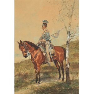 Juliusz Holzmüller (1876 Bolechów - 1932 Lwów), Lanzenträger des Königreichs des Kongresses und des Novemberaufstandes zu Pferd, 1913.
