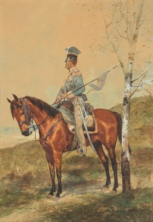 Juliusz Holzmüller (1876 Bolechów - 1932 Lwów), Ułan Królestwa Kongresowego i Powstania Listopadowego na koniu, 1913 r.