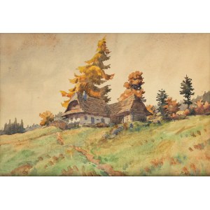 Paweł Steller (1895-1974), Landscape with cottages