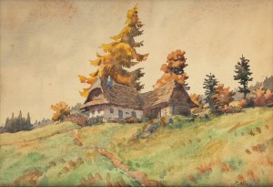Paweł Steller (1895-1974), Pejzaż z chatami