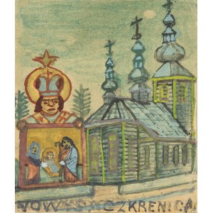 Nikifor Krynicki (1895 Krynica Zdrój - 1968 Folusz), Weihnachtskrippe vor der orthodoxen Kirche in Nowy Sącz