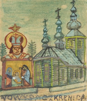Nikifor Krynicki (1895 Krynica Zdrój - 1968 Folusz), Szopka przed cerkwią w Nowym Sączu