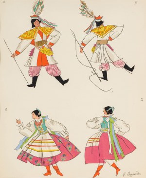 Zofia Stryjeńska (1891 Kraków - 1976 Genewa), Stroje krakowskie, plansza nr 2 z teki Polish Peasants' Costumes, 1939 r.