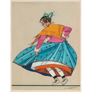 Zofia Stryjeńska (1891 Kraków - 1976 Geneva), Highlander Woman, board no. 23 from the Polish Peasants' Costumes portfolio, 1939.