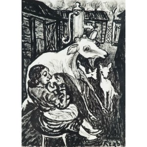 Władysław Rząb (1910 Zgierz - 1992 Łódź), Milking the goats