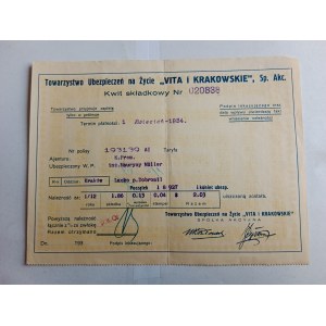 PREMIUM RECEIPT LIFE INSURANCE COMPANY KRAKOW 1934