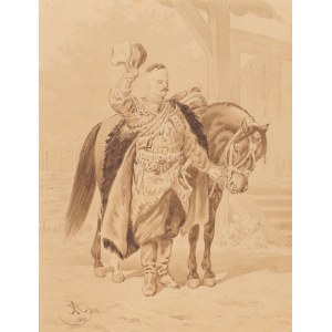 Juliusz KOSSAK (1824-1899), Powitanie - sarmata z koniem (1889)