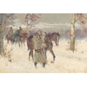 Jerzy KOSSAK (1886-1955), Retreat from Moscow (Wounded cavalryman) (1942)