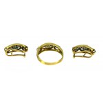 Gold set: ring and earrings with diamonds and emeralds (78)