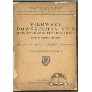 (WOŁYŃ). Pierwszy powszechny spis Rzeczypospolitej Polskiej z dnia 30 września 1921 roku.