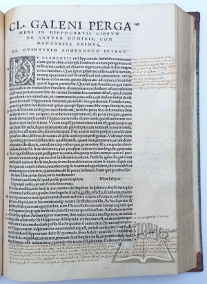 GALENO Claudio, (TECTANDER [Zimmermann] Joseph), (STRUŚ Joseph), Cl. Galeni Pergameni Medicorum post Hippocratem Principis,