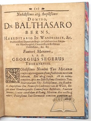 SEGER Jerzy, Georgi Segeri Thorunensis Dissertatio Anatomica, De Quidditate & Materia, Lymphae Bartholinianae,