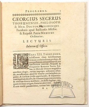 SEGER Jerzy, Georgi Segeri Thorunensis Memoria Brunniana: seu oratio De vita atque obitu
