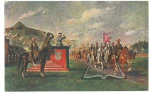 (PIŁSUDSKI, Legionen). Marschall J. Piłsudski begrüßt die marschierende Kavallerie auf den Krakauer Vorplätzen, 6.X.1933