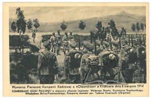 (PIŁSUDSKI, Legie). Pochod první kádrové roty z Oleandrova v Krakově 6. srpna 1914.