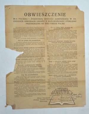 (INTERVIEW) NOTICE to the Polish and Jewish population residing in the western oblasts of Ukraine about the possibilities and order of resettlement on the territory of Poland.