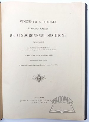 FILICAIA Vincentii da, Wincentego Filicai cztery pieśni na cześć Odsieczy Wiedeńskiej.