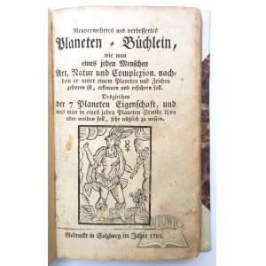 CREUTZER Peter, Neuvermehrtes und verbessertes Planeten-Büchlein,