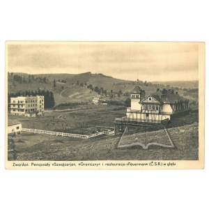 ZWARDOŃ. Pensjonaty Szwajcaria, Graniczny, i restauracja Feuerman w głębi.