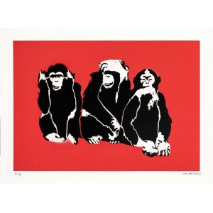 NOT BANKSY, Banksy. 3 Wise Monkeys Red, 2019