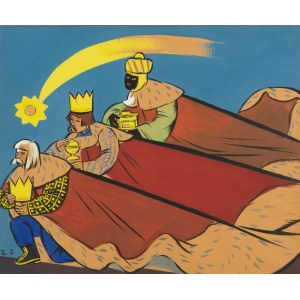 Zofia Stryjeńska (1891 Kraków - 1976 Geneva), Adoration of the Three Kings - postcard design, 1940s.