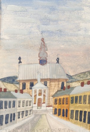 Nikifor Krynicki (1895 Krynica - 1968 Folusz), Widok na kościół, 1961